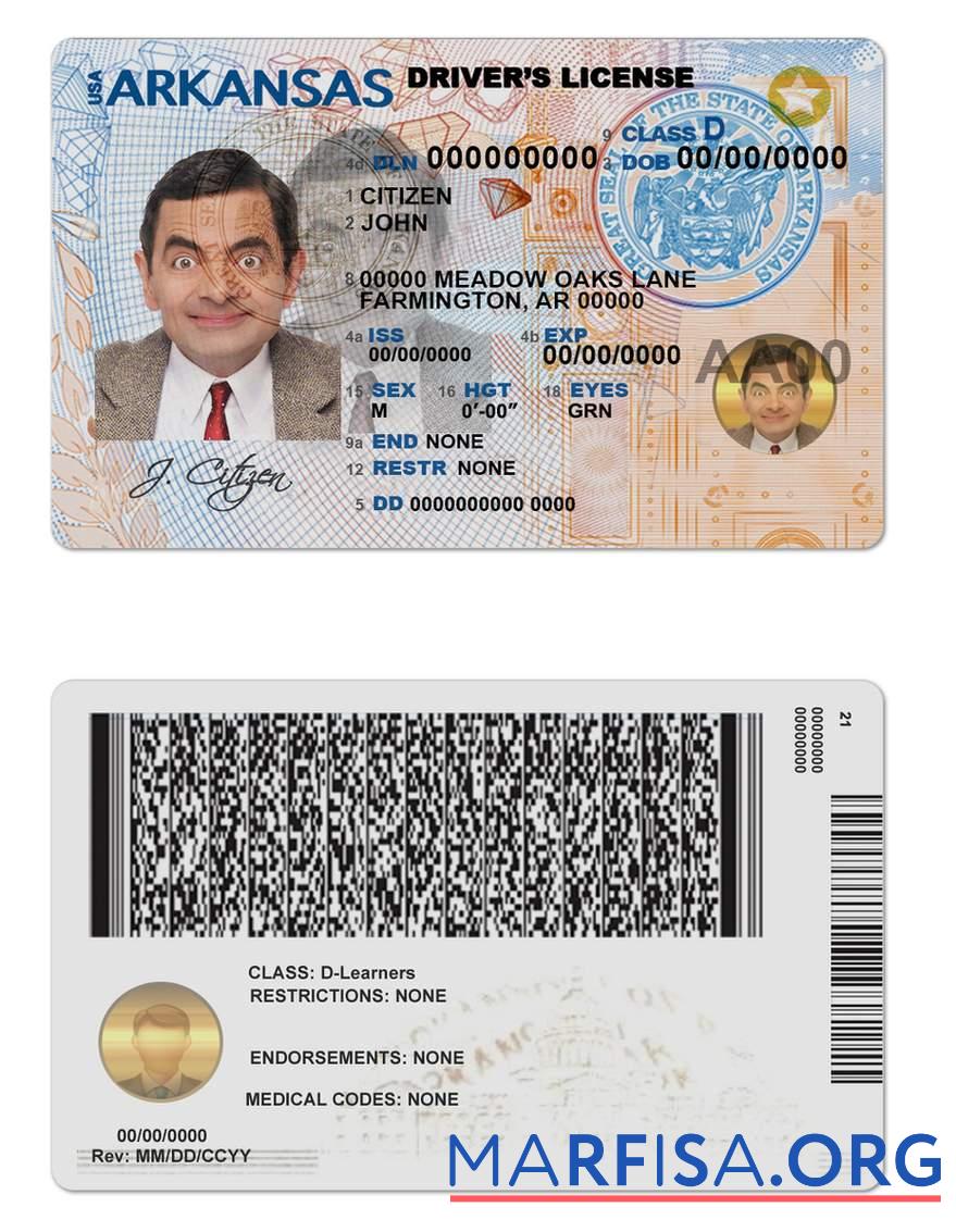 Downloadable USA Arkansas driving license sample